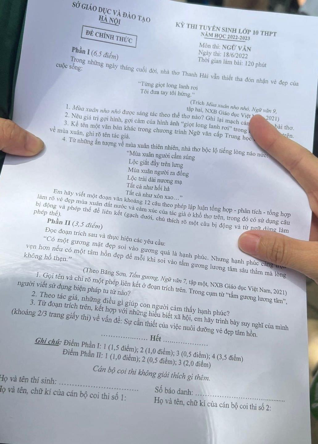Đề thi môn Văn vào lớp 10 năm học 2022-2023 tại Hà Nội. Đề thi môn Văn vào lớp 10 năm học 2022-2023 tại Hà Nội.