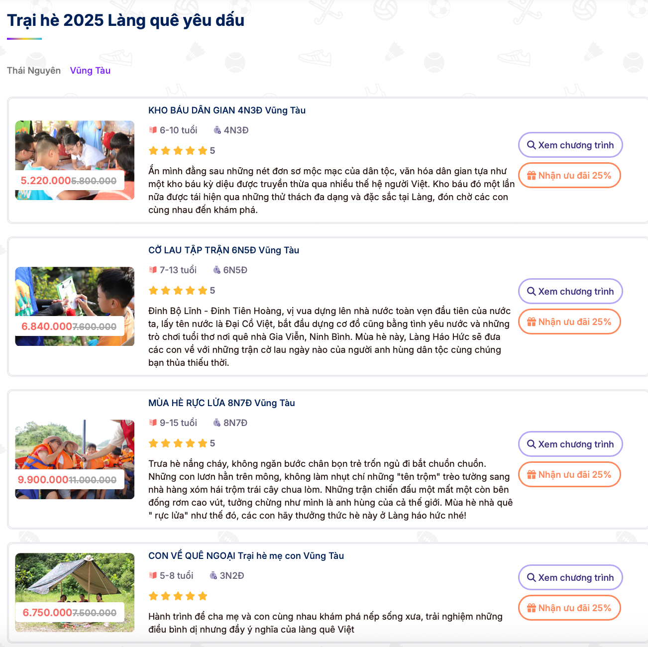 Các gói trải nghiệm Làng Háo Hức năm nay.