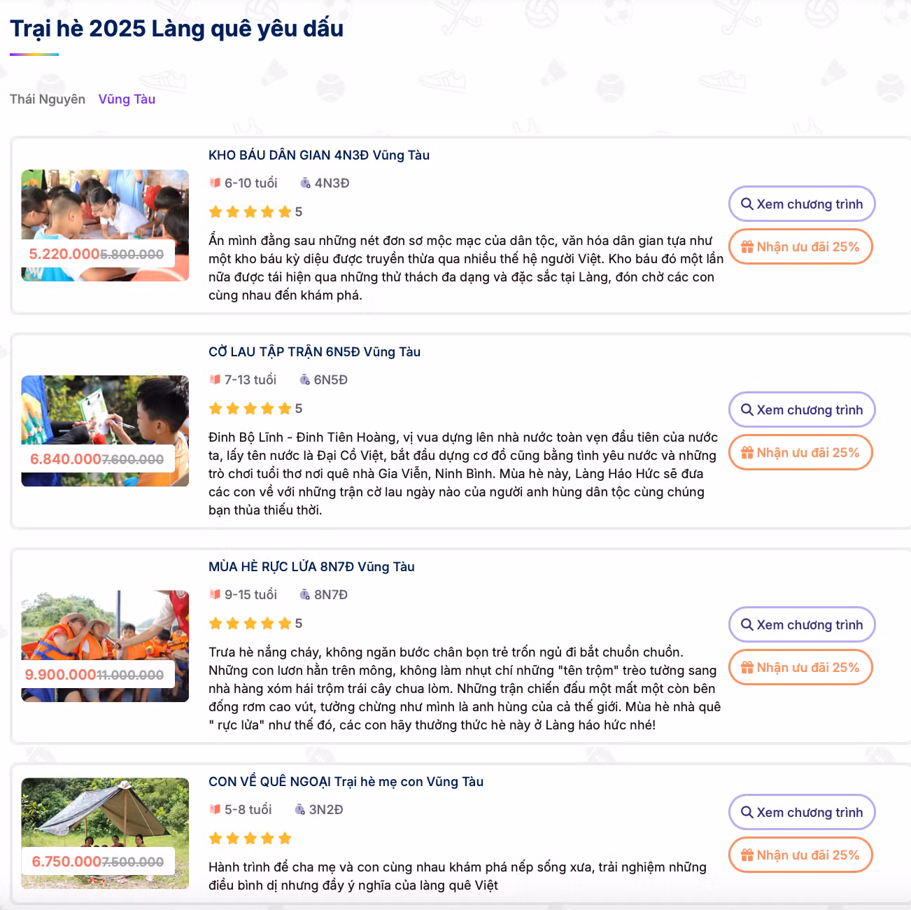Các gói trải nghiệm Làng Háo Hức năm nay.