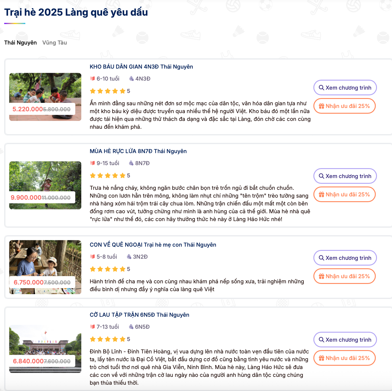 Các gói trải nghiệm Làng Háo Hức năm nay.