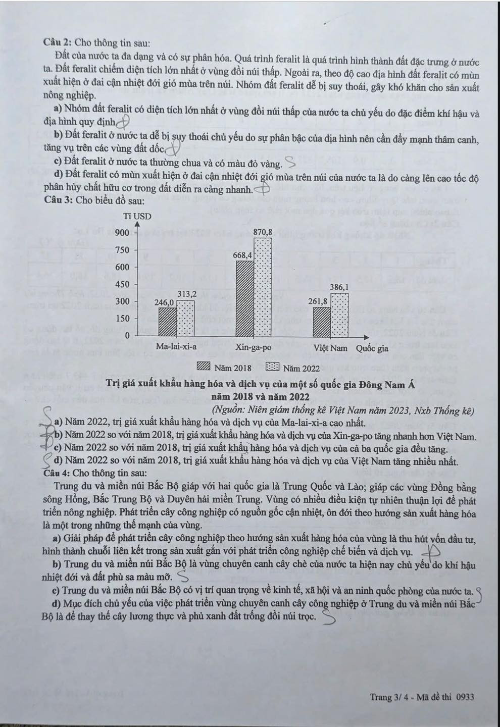 Đề thi môn Địa lí - mã đề 0933.