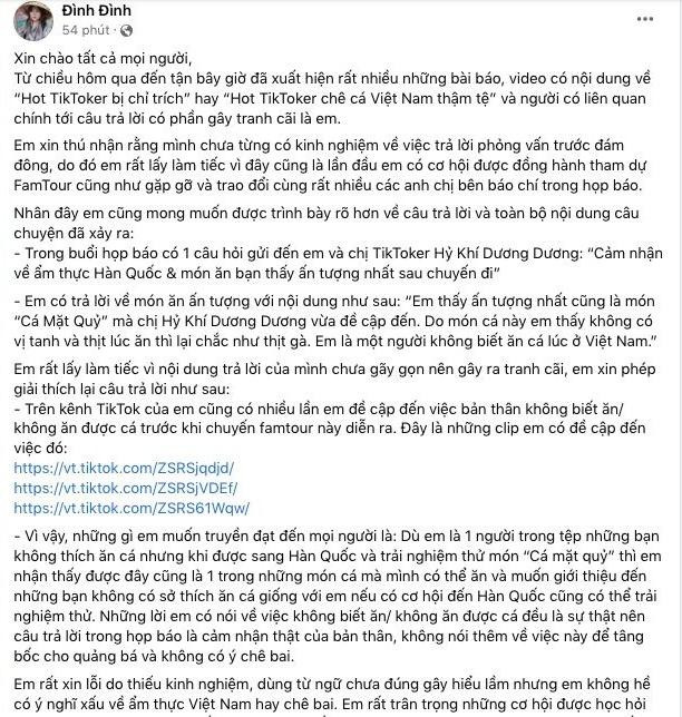 Bài chia sẻ của TikToker Gói Mang Về trước sự việc gây ồn ào.