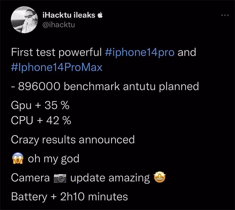 Tweet của @ihacktu về pin trên iPhone 14 Pro series. (Nguồn: Twitter)