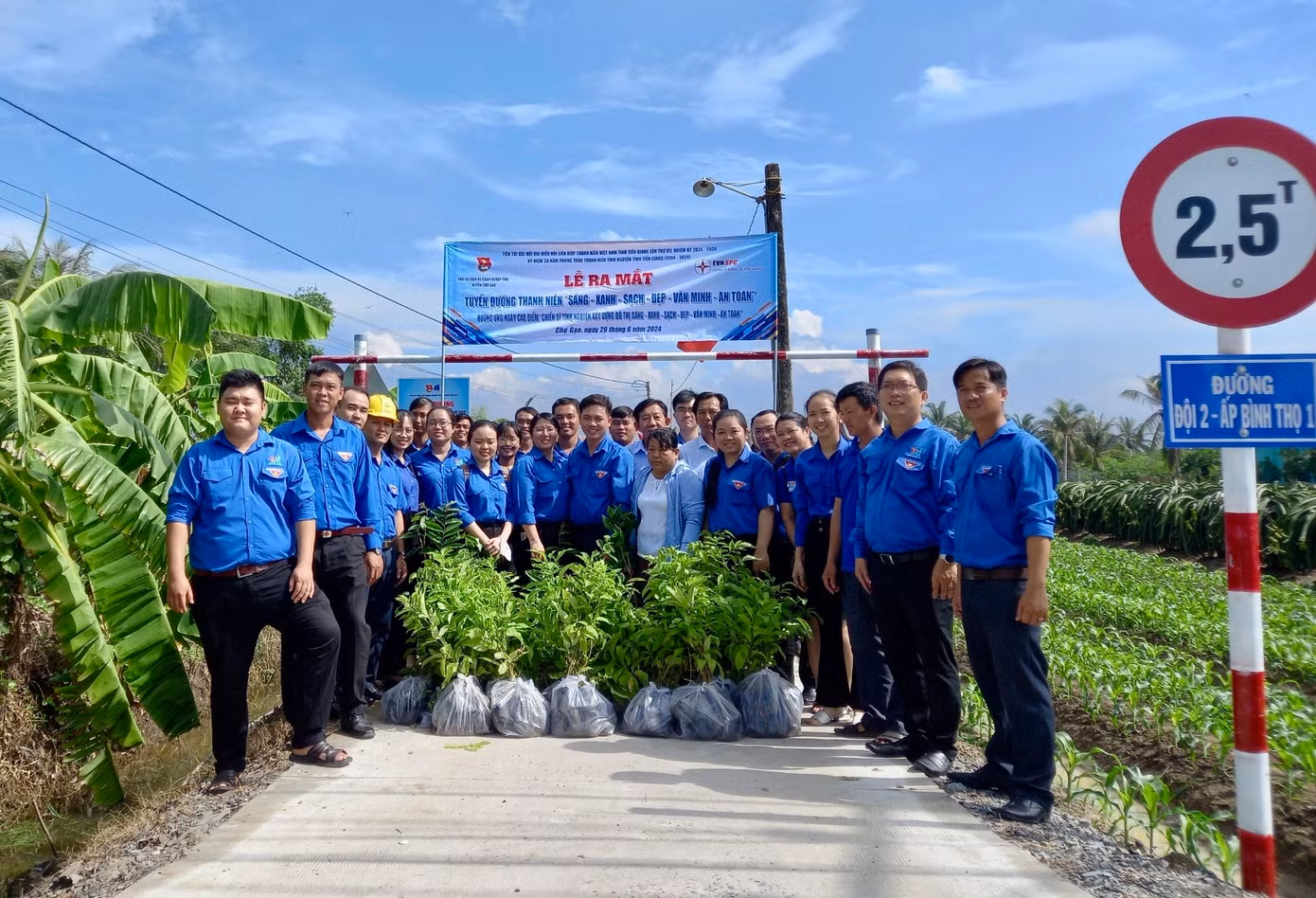 Công trình thanh niên trồng cây xanh và thắp sáng đường giao thông nông thôn tuyến đường Đội 2, ấp Bình Thọ 1, xã Bình Phục Nhứt, huyện Chợ Gạo.