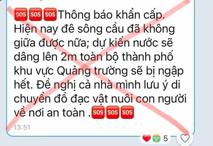 Thông tin sai sự thật về lũ lụt tại Thái Nguyên. (Ảnh: Cổng thông tin điện tử UBND tỉnh Thái Nguyên)