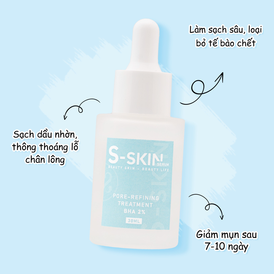 Serum BHA Salicylic Acid 2% S-Skin giúp làm sạch sâu từng lỗ chân lông và ngăn ngừa mụn hiệu quả chỉ sau 7 - 10 ngày. Serum BHA Salicylic Acid 2% S-Skin giúp làm sạch sâu từng lỗ chân lông và ngăn ngừa mụn hiệu quả chỉ sau 7 - 10 ngày.