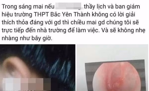 Người thân học sinh bị thầy đánh đăng tải sự việc lên mạng xã hội. (Ảnh: Vietnamnet)