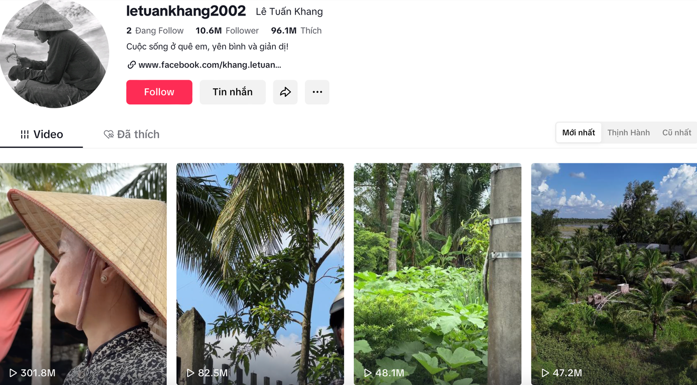 Tài khoản TikTok của Lê Tuấn Khang đạt 10,6 triệu lượt người theo dõi, video mới nhất đạt hơn 300 triệu lượt xem chỉ sau chưa đầy 3 ngày đăng tải.