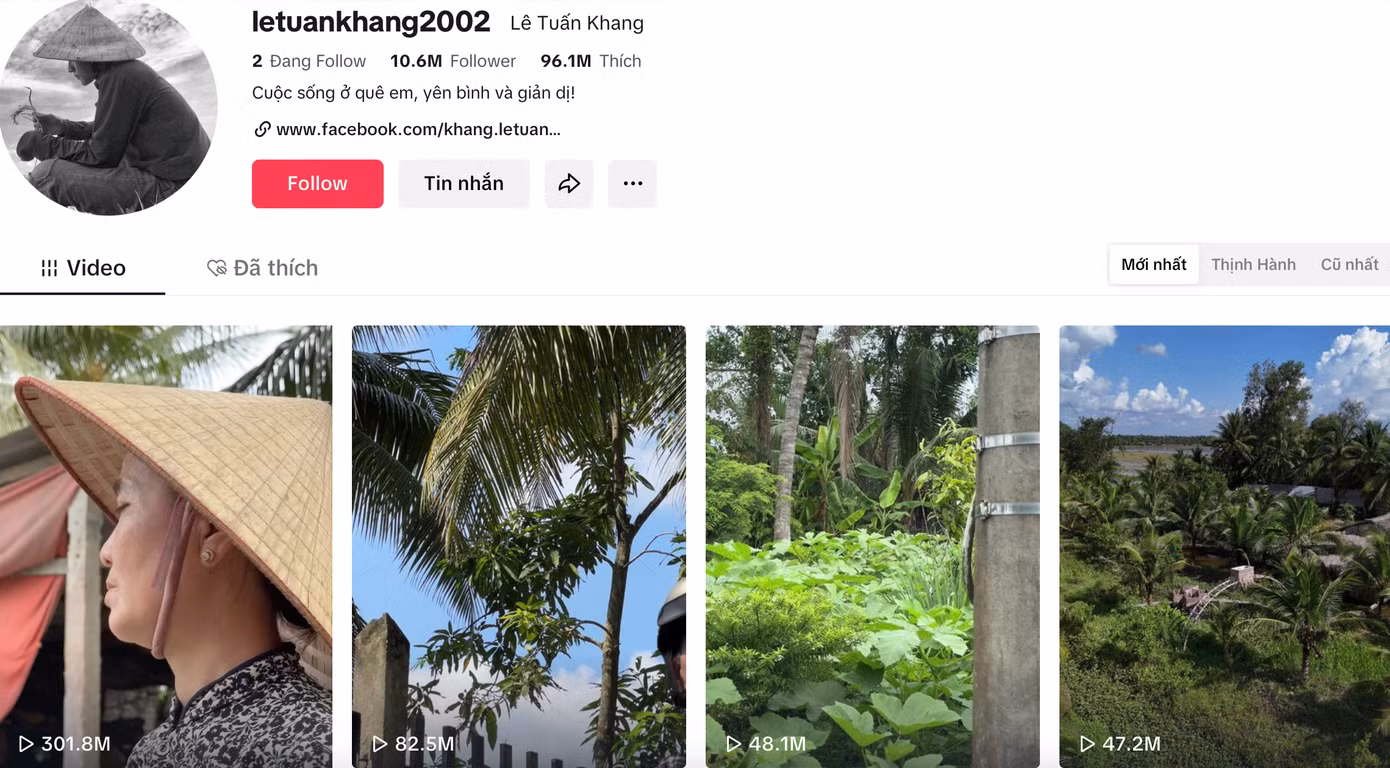Tài khoản TikTok của Lê Tuấn Khang đạt 10,6 triệu lượt người theo dõi, video mới nhất đạt hơn 300 triệu lượt xem chỉ sau chưa đầy 3 ngày đăng tải.