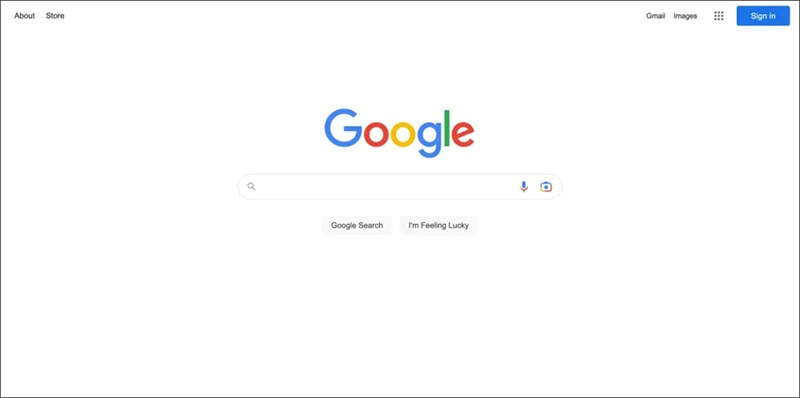 Giao diện trang tìm kiếm hiện tại của Google. Giao diện trang tìm kiếm hiện tại của Google.