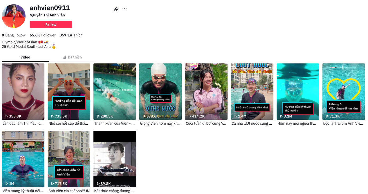 Kênh TikTok của Ánh Viên. Kênh TikTok của Ánh Viên.