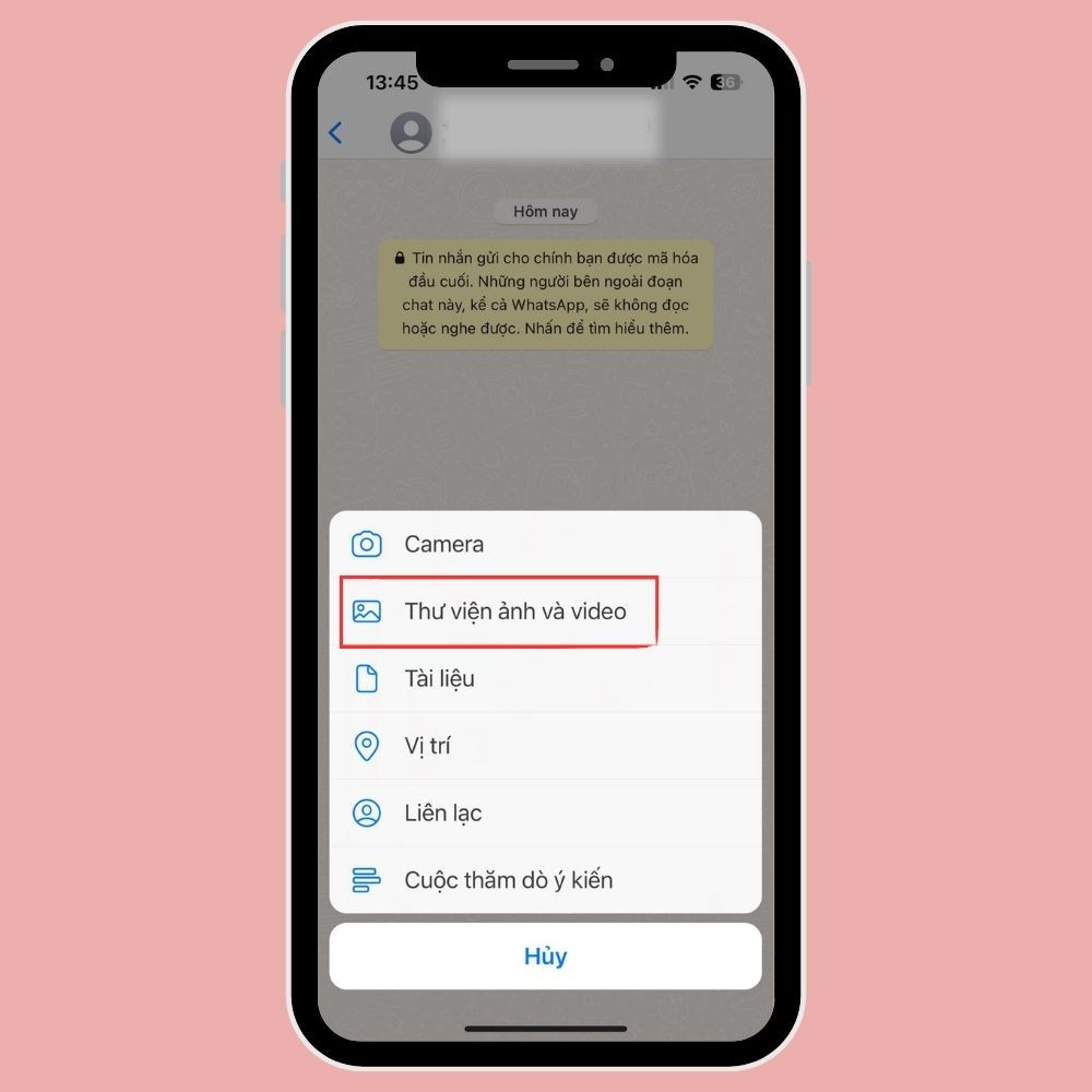 Nhấn vào dấu (+) và chọn Thư viện ảnh và video. Nhấn vào dấu (+) và chọn Thư viện ảnh và video.