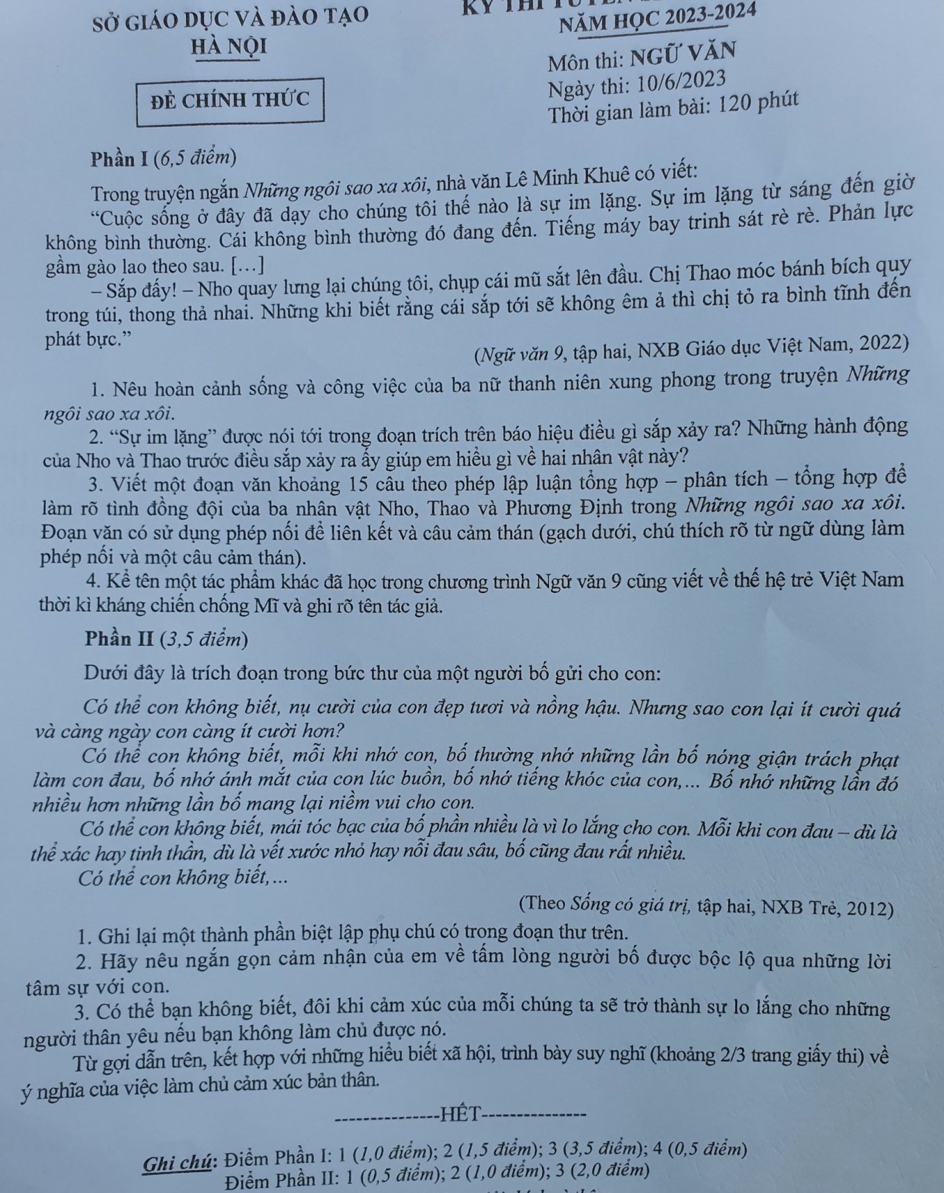 Đề thi môn Văn vào lớp 10 tại Hà Nội năm 2023. Đề thi môn Văn vào lớp 10 tại Hà Nội năm 2023.