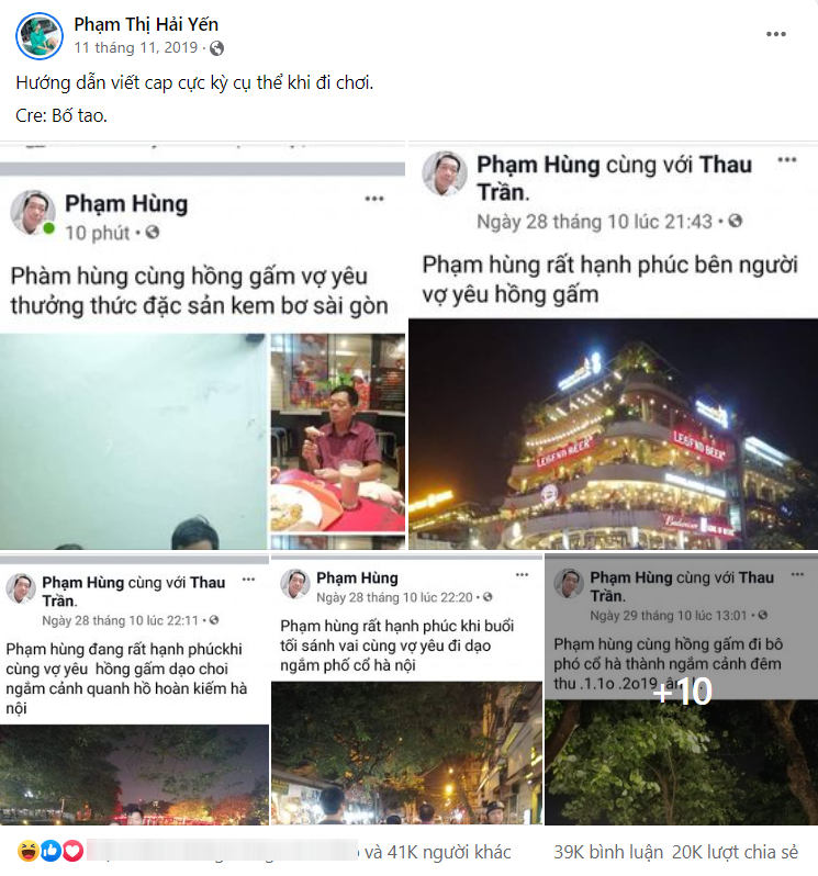 Một số caption tạo &quot;trend&quot; của Hải Yến nhận lượt tương tác “khủng” trên Facebook.