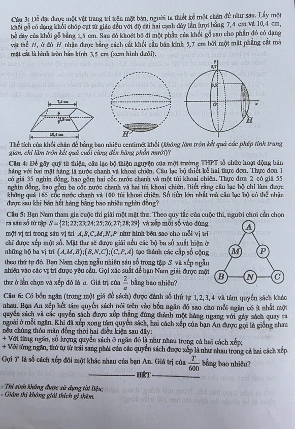 Đề thi môn Toán kỳ thi tốt nghiệp THPT 2025 - mã đề 0122.