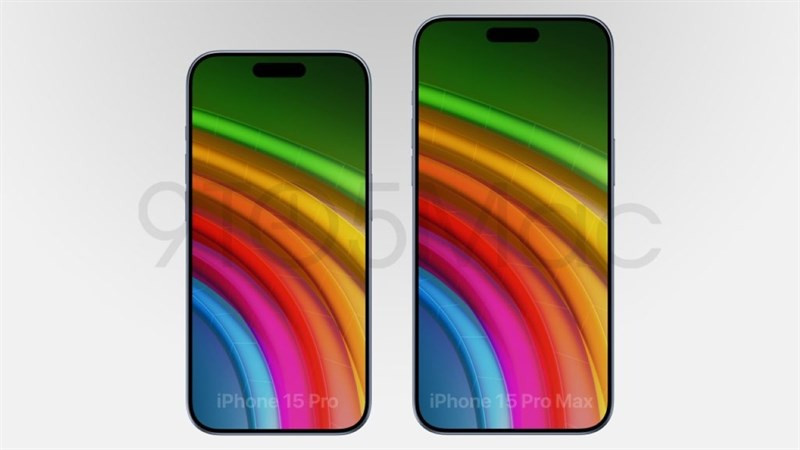 Mặt trước của iPhone 15 Pro (trái) và iPhone 15 Pro Max (phải). (Ảnh: 9to5Mac)