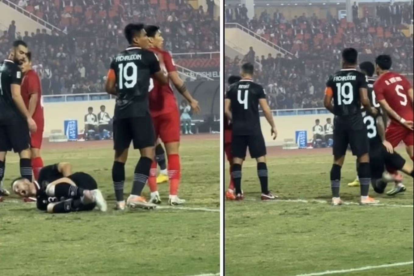 Pha ăn vạ hài hước của Marc Klok với Văn Hậu nhưng không đánh lừa được trọng tài.