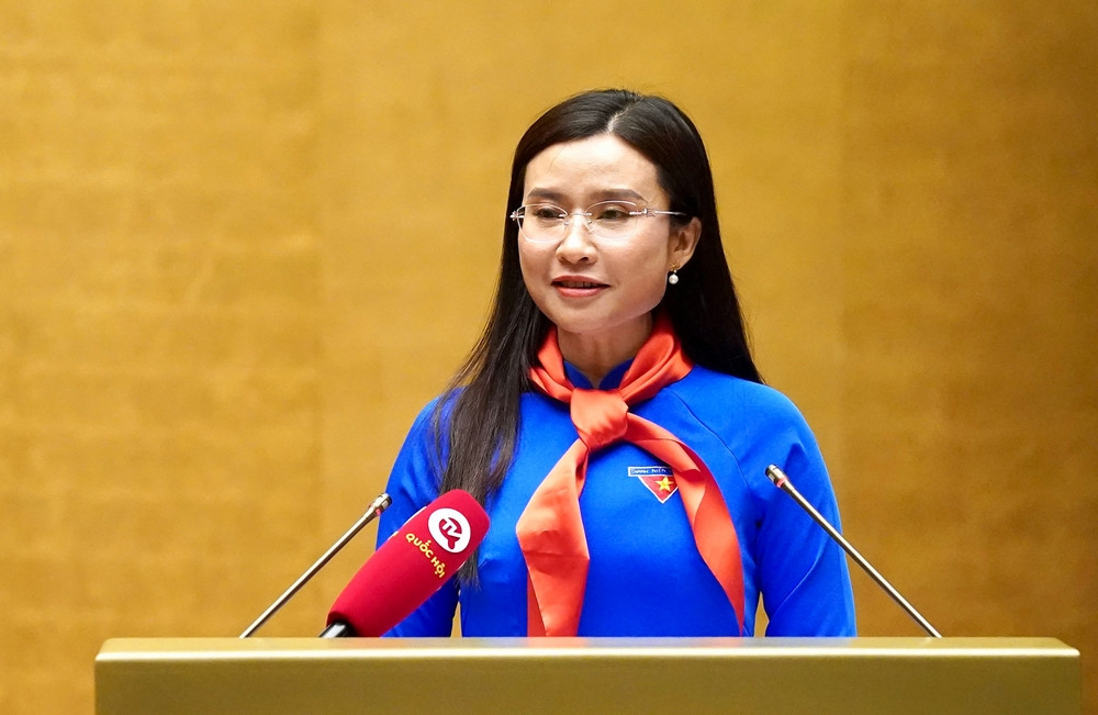 Đồng chí Nguyễn Phạm Duy Trang - Bí thư T.Ư Đoàn, Chủ tịch Hội đồng Đội T.Ư, Trưởng ban tổ chức Phiên họp phát biểu tại chương trình.