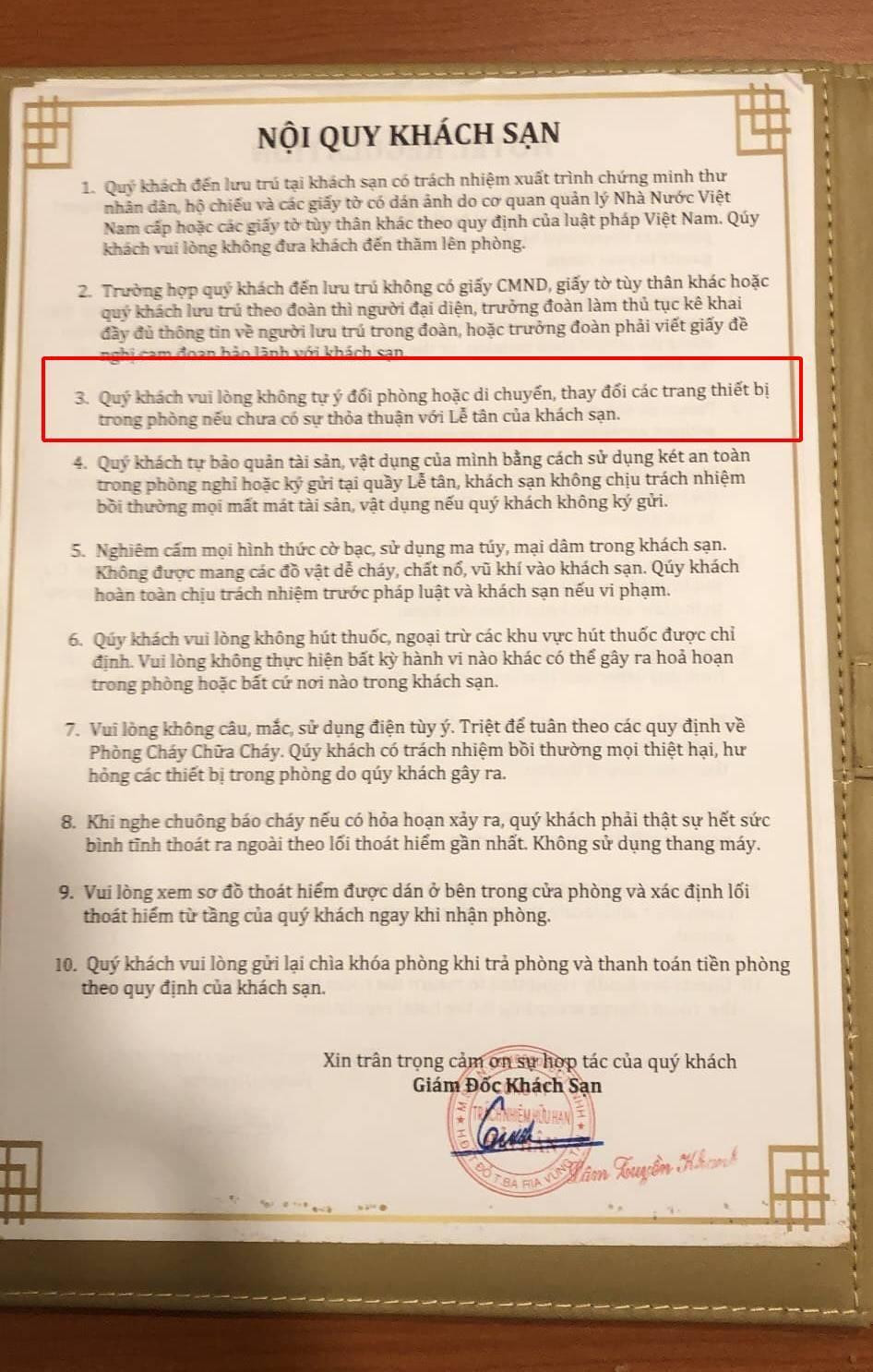 Nội quy của khách sạn Nội quy của khách sạn