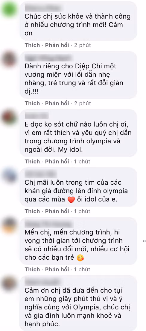 Một số bình luận của cộng đồng mạng dưới bài đăng của MC Diệp Chi.