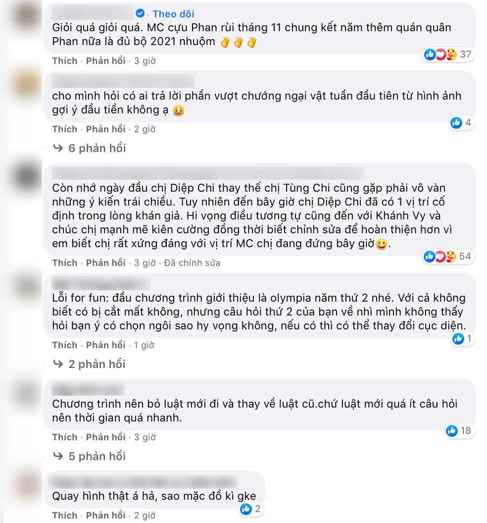 Một số bình luận của dân mạng sau khi xem số đầu tiên Khánh Vy dẫn Đường Lên Đỉnh Olympia. Một số bình luận của dân mạng sau khi xem số đầu tiên Khánh Vy dẫn Đường Lên Đỉnh Olympia.
