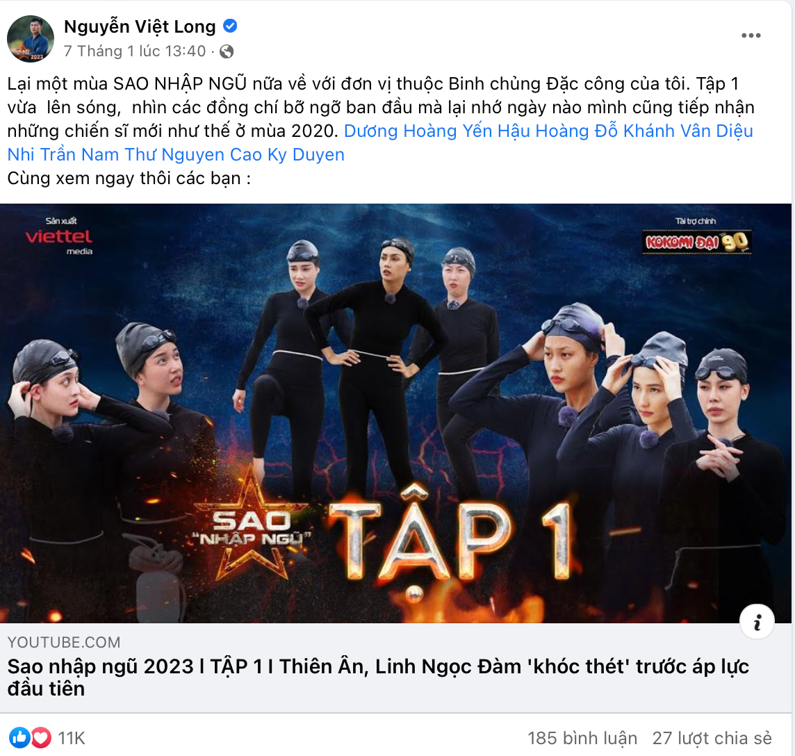 Mũi trưởng Long thường xuyên nhắc đến Sao Nhập Ngũ trên Facebook cá nhân.