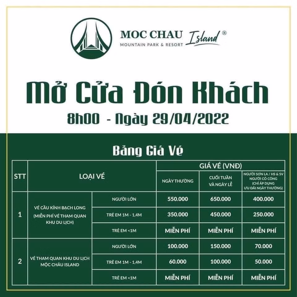 Bảng giá vé tham quan cầu kính Bạch Long.