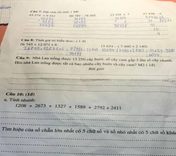 Câu hỏi số 9 trong phiếu bài tập của con khiến phụ huyn hoang mang. (Ảnh: Bờm Lập)