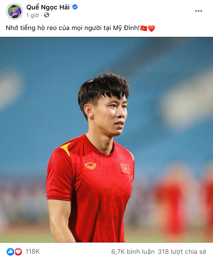 Đội trưởng Quế Ngọc Hải bày tỏ nỗi nhớ với người hâm mộ nước nhà.