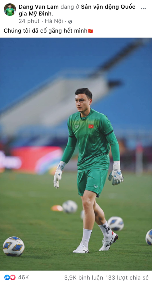 Đặng Văn Lâm chia sẻ rằng anh và các đồng đội đã cố gắng hết mình.