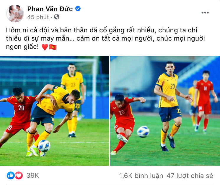 Phan Văn Đức cho rằng ĐT Việt Nam đã thiếu chút may mắn trong trận đấu này.