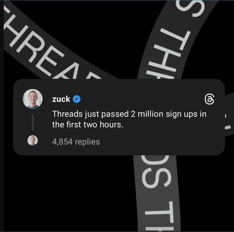 Mark Zuckerberg thông báo rằng Threads đã đạt mốc 2 triệu người dùng chỉ sau 2 giờ đồng hồ. Mark Zuckerberg thông báo rằng Threads đã đạt mốc 2 triệu người dùng chỉ sau 2 giờ đồng hồ.