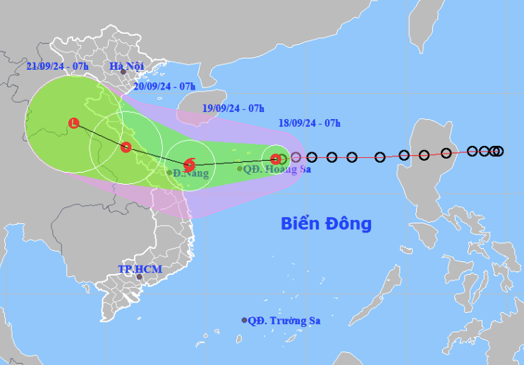 Dự báo hướng đi và vùng ảnh hưởng áp thấp nhiệt đới. (Ảnh: NCHMF)