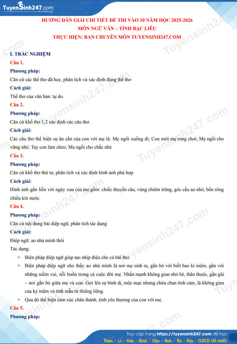 Đáp án gợi ý môn Ngữ văn do Tuyensinh247 thực hiện. Đáp án gợi ý môn Ngữ văn do Tuyensinh247 thực hiện.