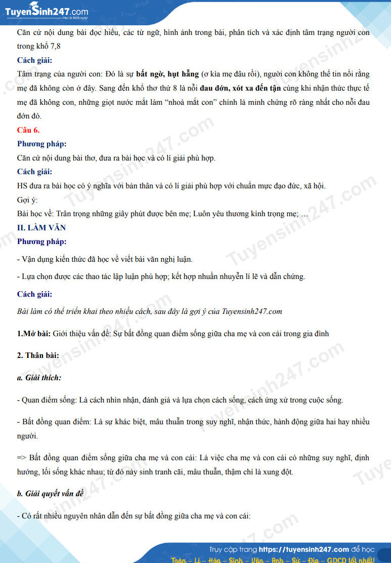Đáp án gợi ý môn Ngữ văn do Tuyensinh247 thực hiện. Đáp án gợi ý môn Ngữ văn do Tuyensinh247 thực hiện.