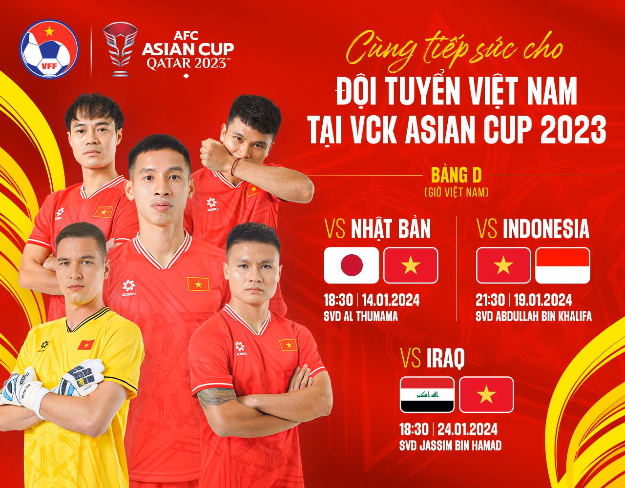 Lịch thi đấu của ĐT Việt Nam tại bảng D VCK Asian Cup 2023. (Ảnh: VFF)