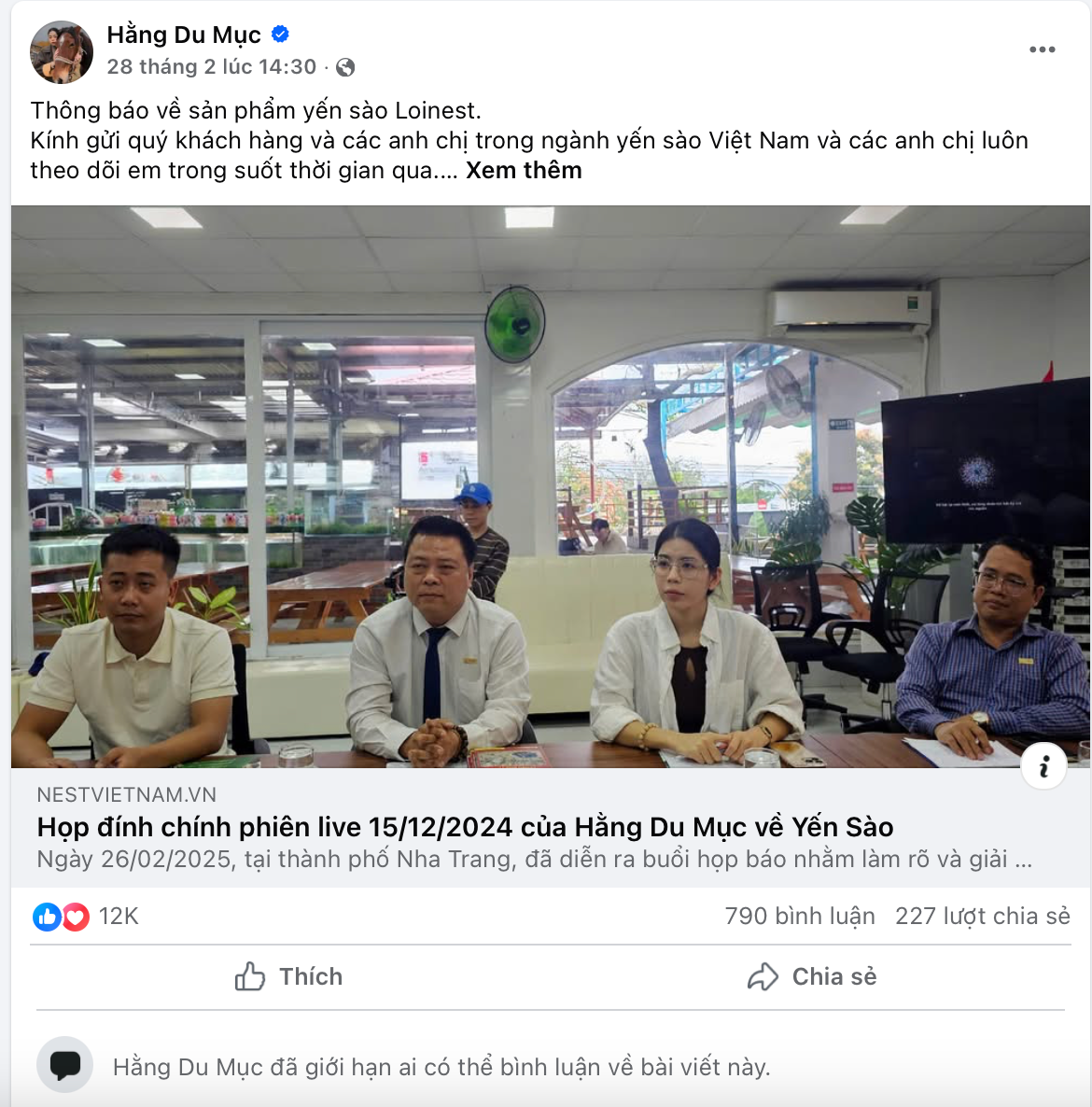 Dù lên bài đính chính nhưng Hằng Du Mục lại giới hạn bình luận. Dù lên bài đính chính nhưng Hằng Du Mục lại giới hạn bình luận.