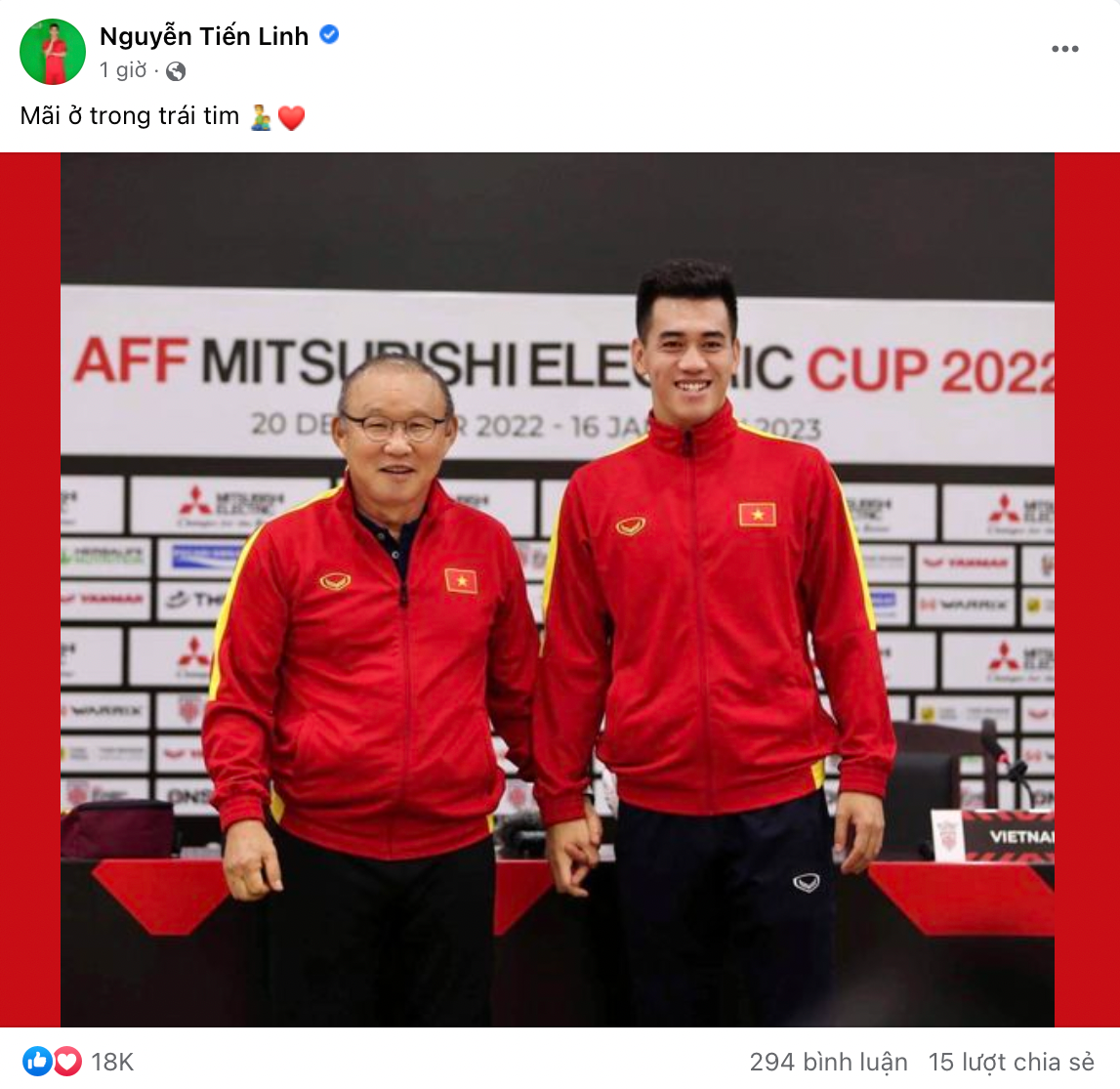 Các cầu thủ ĐT Việt Nam đăng tải trên trang cá nhân lời tri ân sâu sắc tới HLV Park Hang-seo.