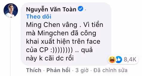 Văn Toàn để lại bình luận trêu chọc Viên Minh khi cô nàng xuất hiện cùng ông xã trên fanpage. Ngoài việc thông báo tin vui, Công Phượng còn giới thiệu về một dịch vụ y tế trong bài đăng.