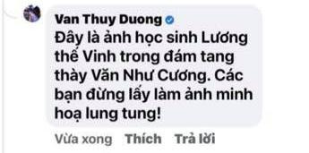 Cô Văn Thuỳ Dương để lại bình luận đính chính nội dung bức ảnh dưới bài đăng trên fanpage T.E. Cô Văn Thuỳ Dương để lại bình luận đính chính nội dung bức ảnh dưới bài đăng trên fanpage T.E.