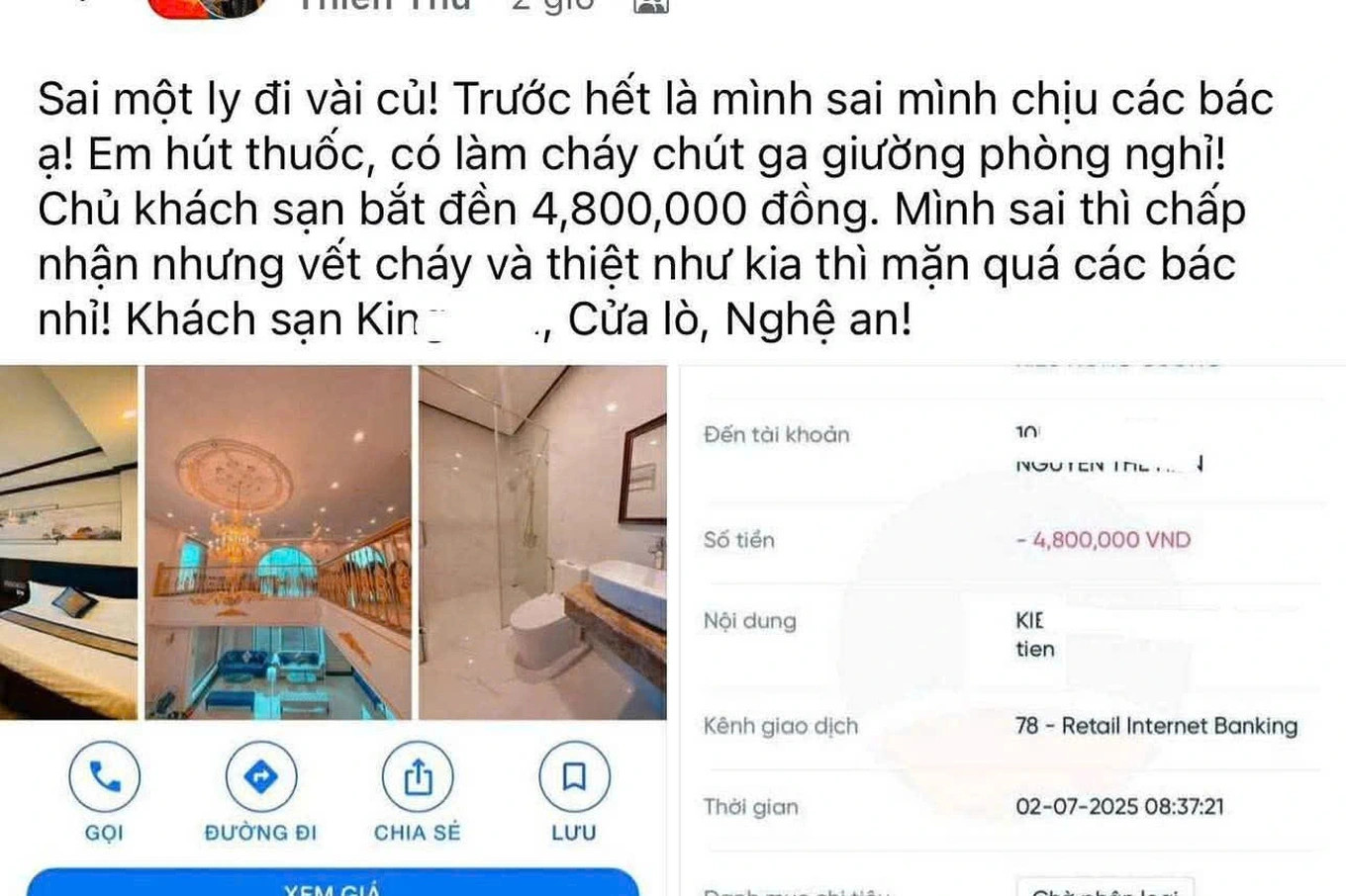 Dòng trạng thái du khách có tên T.T. đăng lên mạng xã hội.