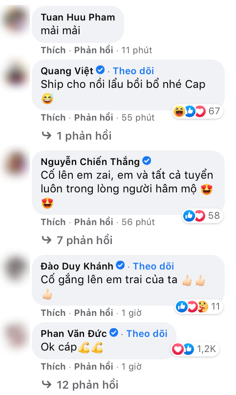 Nhiều bạn bè, đồng đội để lại lời động viên dưới bài đăng của Quế Ngọc Hải.