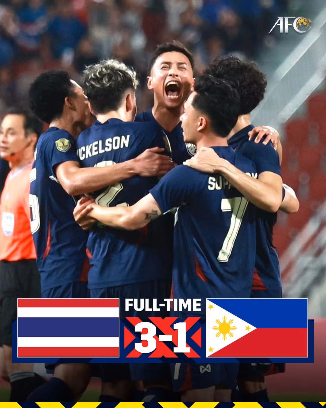 ĐT Thái Lan thắng ĐT Philippines 3-1 trên sân Rajamangala. (Ảnh: AFC Asian Cup)