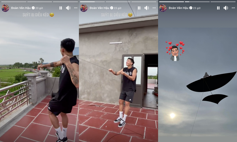 Chàng cầu thủ vô cùng thích thú khi được thả diều trên sân thượng. Chàng cầu thủ vô cùng thích thú khi được thả diều trên sân thượng.