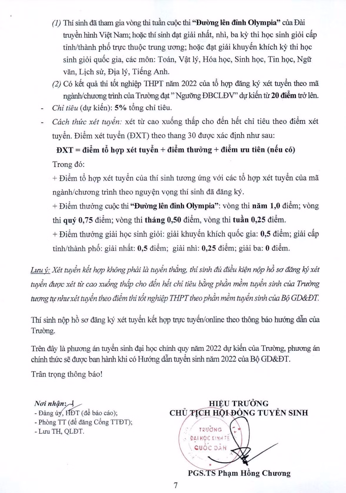 Phương án tuyển sinh Đại học năm 2022 của trường ĐH Kinh tế Quốc dân.