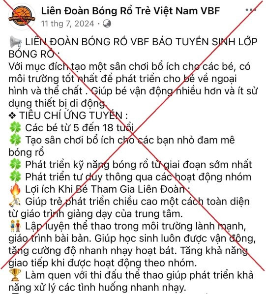 Tài khoản giả mạo "Liên đoàn bóng rổ Việt Nam VBF". Tài khoản giả mạo "Liên đoàn bóng rổ Việt Nam VBF".