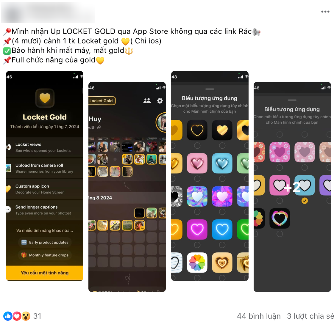 Mạng xã hội xuất hiện nhiều bài đăng mời chào mua Locket Gold.