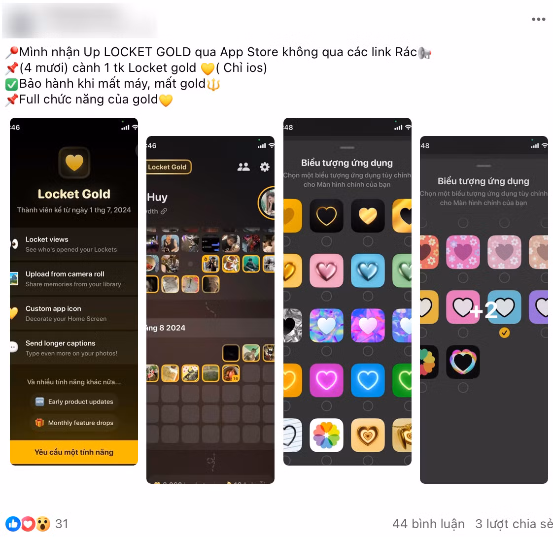 Mạng xã hội xuất hiện nhiều bài đăng mời chào mua Locket Gold.