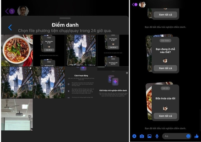 Tính năng "Điểm danh" mới được Meta trang bị cho người dùng Messenger tại Việt Nam. Tính năng "Điểm danh" mới được Meta trang bị cho người dùng Messenger tại Việt Nam.