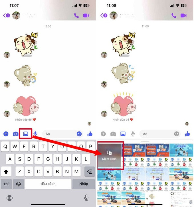 Hiện "Điểm danh" chỉ xuất hiện trên ứng dụng Messenger phiên bản mobile. Hiện "Điểm danh" chỉ xuất hiện trên ứng dụng Messenger phiên bản mobile.